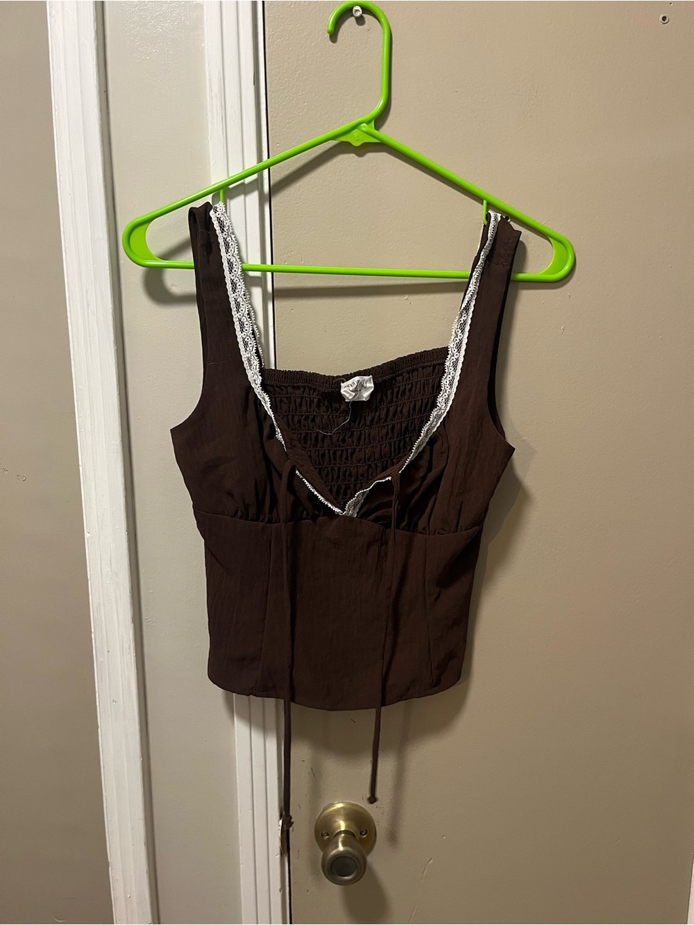 Sienna Sky Brown Tank Top with White Lace Trim